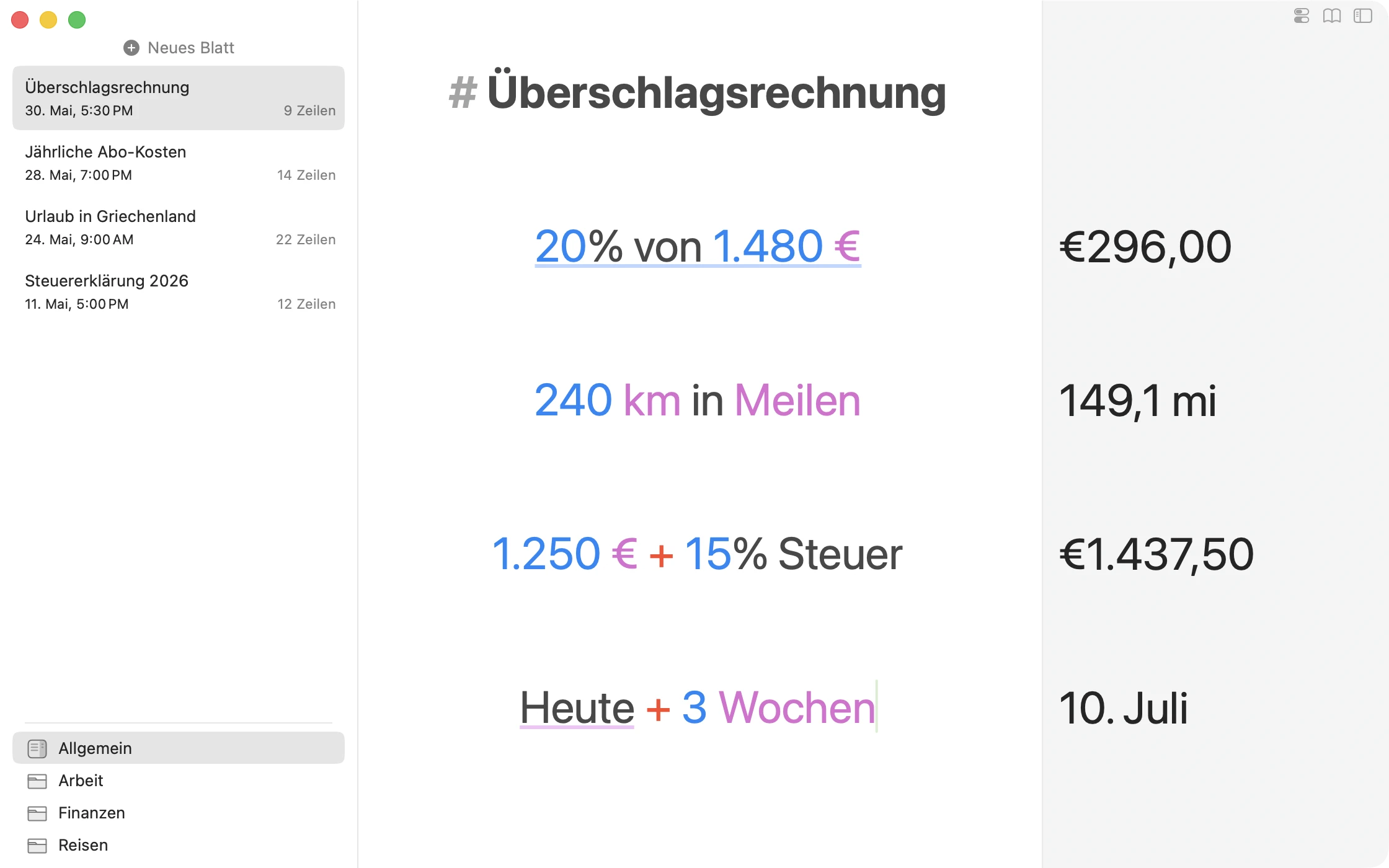 Soulver auf dem Mac
