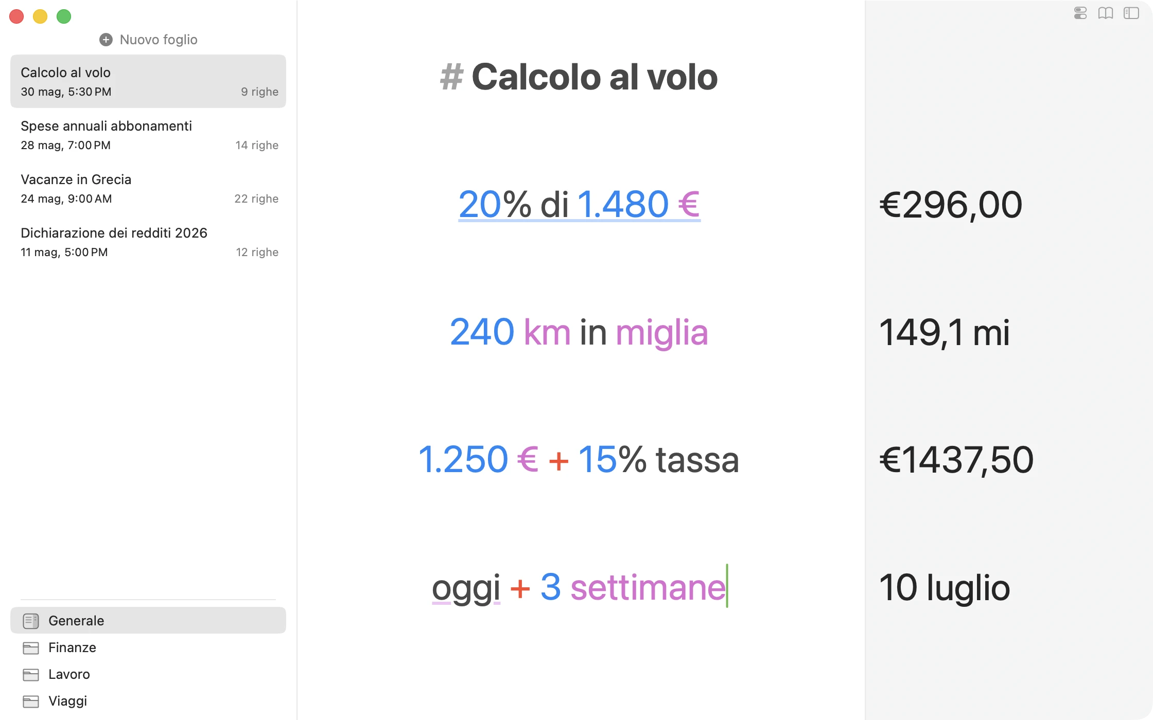 Soulver in esecuzione su Mac